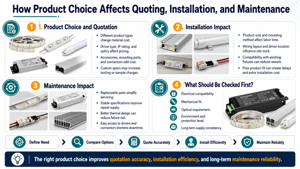 How Product Choice Affects Quoting, Installation, and Maintenance - Custom LED Lighting & OEM LED Modules Supplier How Product Choice Affects Quoting, Installation, and Maintenance