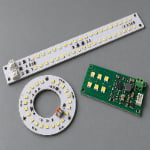 Linear, circular, and populated FR-4 LED boards with different component layouts and connectors