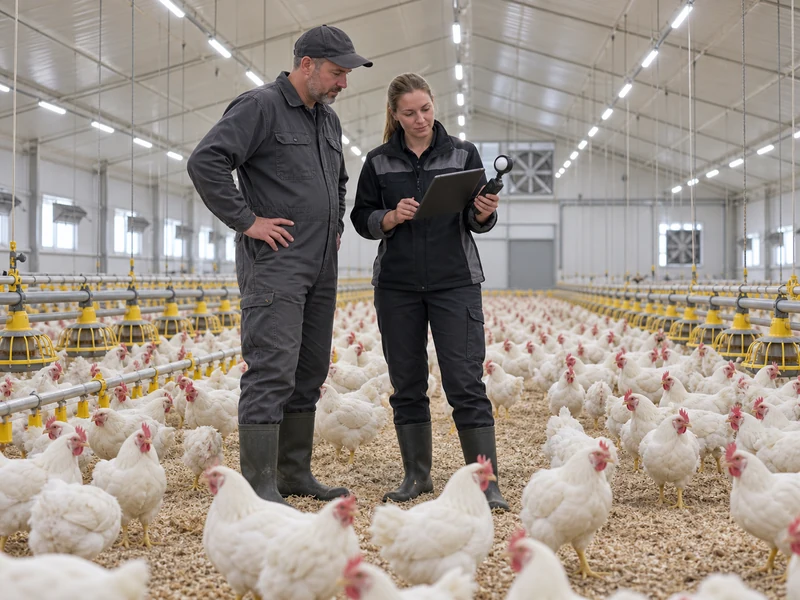 LED lighting for poultry in a modern commercial barn