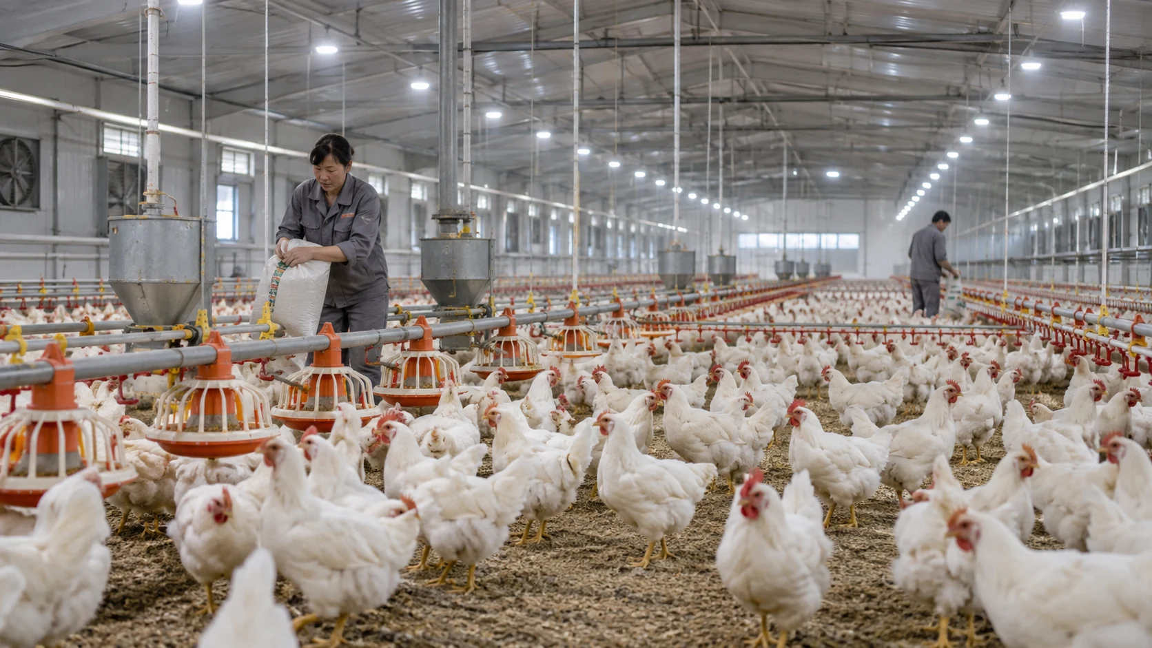 LED lighting for poultry in a modern commercial barn