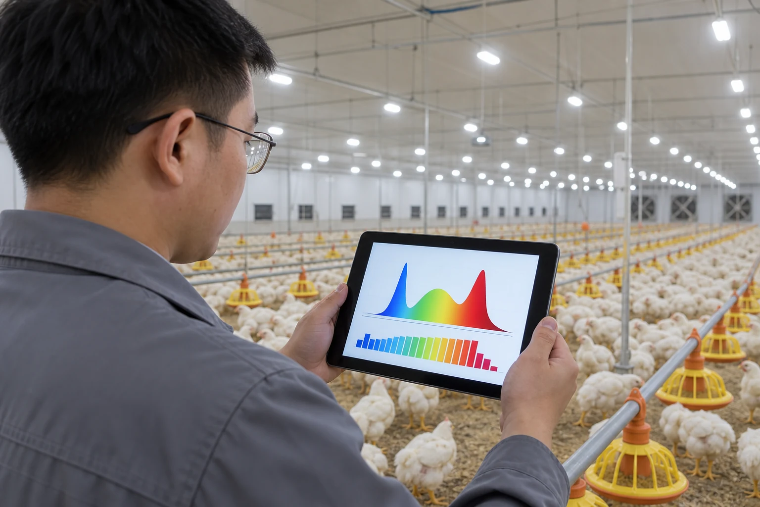 Poultry barn spectrum review on a technician tablet