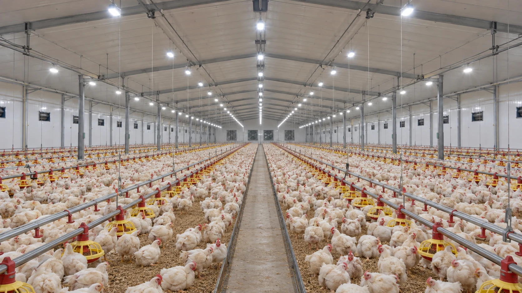 Even illumination across poultry feeding and walking areas