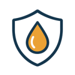 Shield icon with an orange water drop in the center, symbolizing water protection or safety