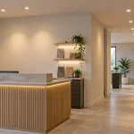 Two groups of recessed downlights serve a retail reception and circulation area.