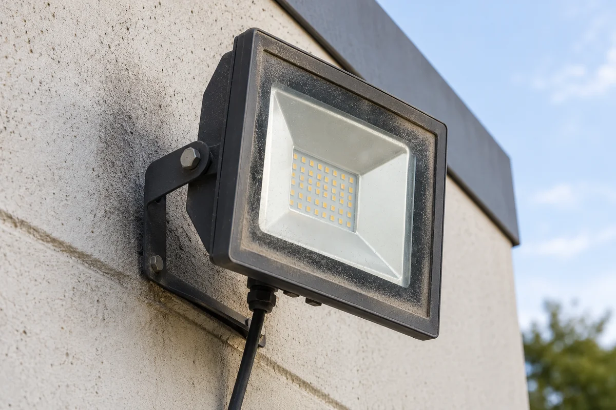 b25-t05742-life-i2 - Custom LED Lighting & OEM LED Modules Supplier Ordinary exterior deposits on a complete closed floodlight optical face