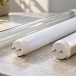 Glass, plastic and aluminum-backed tubular-light construction examples