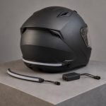 Helmet lighting kit concept with a rear-shell LED strip and keyed cable connection