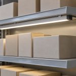 LED retail shelf lighting concept mounted under a gondola shelf above merchandise