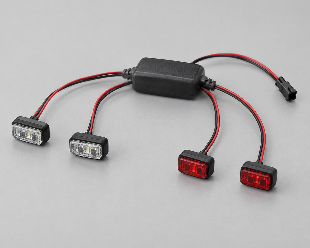 Toy car LED lights with front and rear pods linked to a compact controller